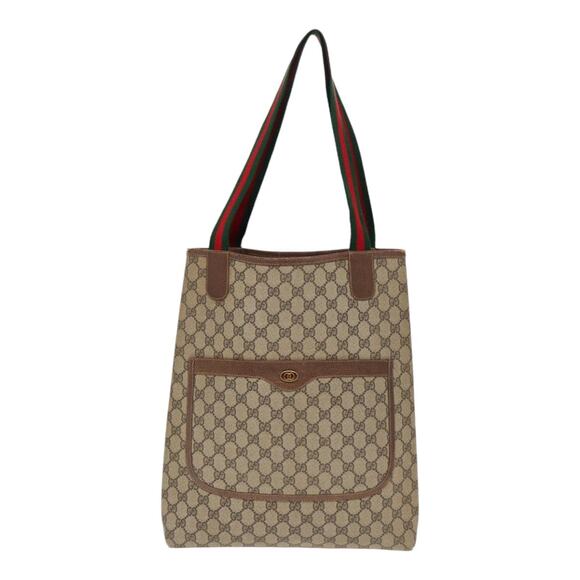 GUCCI GG Supreme Web Sherry Line Tote Bag Pvc Beige 001 080 494 - Picture 13 of 16